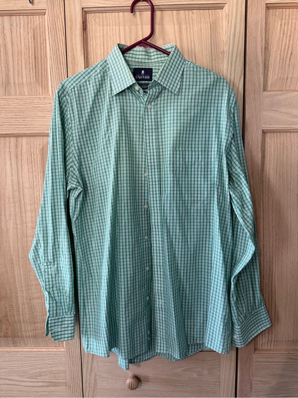 Stafford Green Plaid Long-Sleeve Dress Shirt